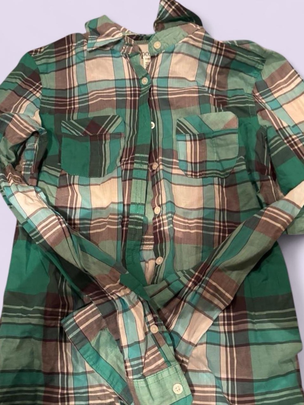 Aeropostale Green Plaid Cotton Button Down Shirt Small